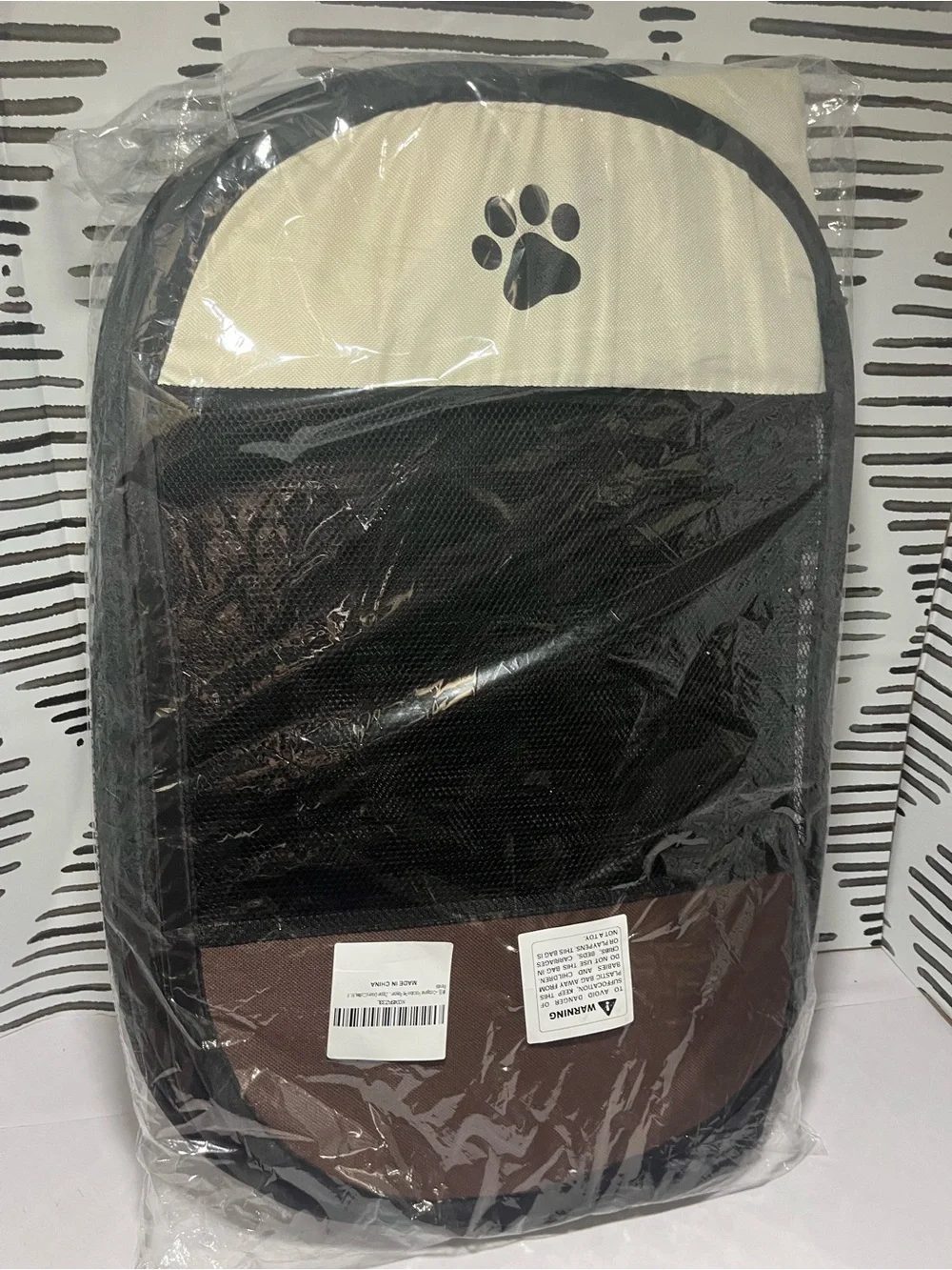 Portable Beige and Brown Dog Playpen - Foldable Pet Enclosure